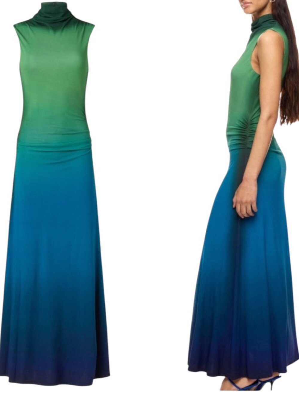 Jonathan Simkhai Aldina Maxi Dress Slinky Knit Mockneck Ruched Hombre L